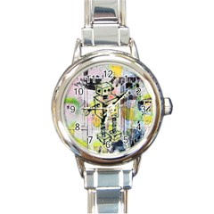 Graffiti Graphic Robot Round Italian Charm Watch