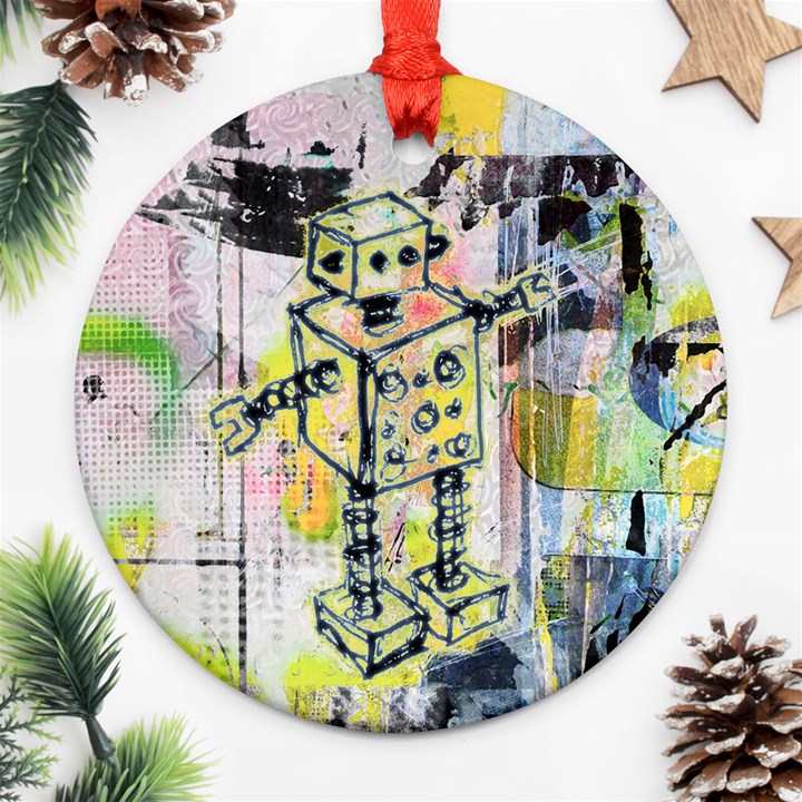 Graffiti Graphic Robot Round Ornament