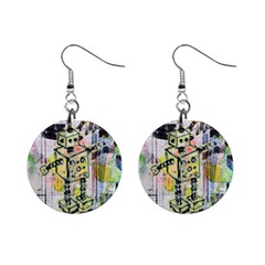 Graffiti Graphic Robot Mini Button Earrings