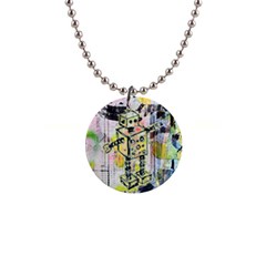 Graffiti Graphic Robot Button Necklace by ArtistRoseanneJones