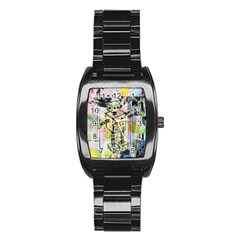 Graffiti Graphic Robot Stainless Steel Barrel Watch