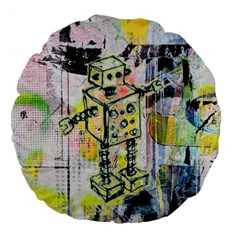 Graffiti Graphic Robot Large 18  Premium Flano Round Cushion  by ArtistRoseanneJones