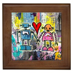 Graffiti Pop Robot Love Framed Ceramic Tile by ArtistRoseanneJones