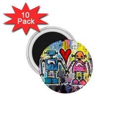 Graffiti Pop Robot Love 1 75  Button Magnet (10 Pack) by ArtistRoseanneJones