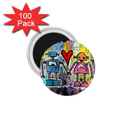 Graffiti Pop Robot Love 1 75  Button Magnet (100 Pack) by ArtistRoseanneJones