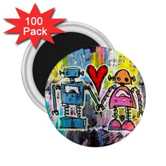 Graffiti Pop Robot Love 2 25  Button Magnet (100 Pack)