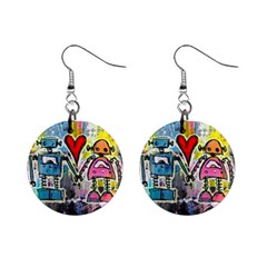 Graffiti Pop Robot Love Mini Button Earrings