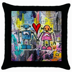 Graffiti Pop Robot Love Black Throw Pillow Case