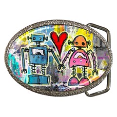 Graffiti Pop Robot Love Belt Buckle (oval) by ArtistRoseanneJones