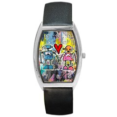 Graffiti Pop Robot Love Tonneau Leather Watch by ArtistRoseanneJones