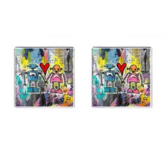 Graffiti Pop Robot Love Cufflinks (square) by ArtistRoseanneJones