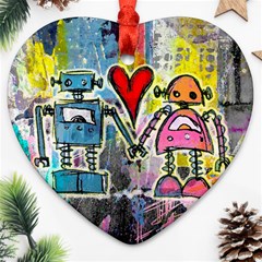 Graffiti Pop Robot Love Heart Ornament (two Sides)