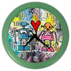 Graffiti Pop Robot Love Wall Clock (color)