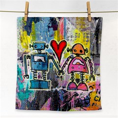 Graffiti Pop Robot Love Face Towel by ArtistRoseanneJones