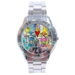 Graffiti Pop Robot Love Stainless Steel Watch Front