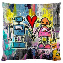 Graffiti Pop Robot Love Large Cushion Case (two Sided)  by ArtistRoseanneJones