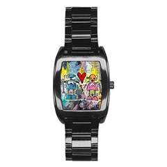 Graffiti Pop Robot Love Stainless Steel Barrel Watch