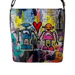 Graffiti Pop Robot Love Flap Closure Messenger Bag (l)