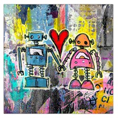 Graffiti Pop Robot Love Large Satin Scarf (square) by ArtistRoseanneJones