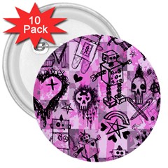 Pink Scene Kid Sketches 3  Button (10 Pack) by ArtistRoseanneJones