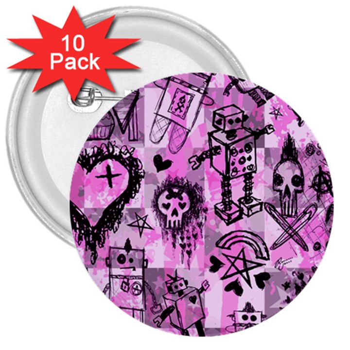 Pink Scene Kid Sketches 3  Button (10 pack)