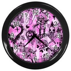 Pink Scene Kid Sketches Wall Clock (black) by ArtistRoseanneJones