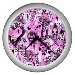 Pink Scene Kid Sketches Wall Clock (silver)