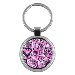 Pink Scene Kid Sketches Key Chain (round) by ArtistRoseanneJones