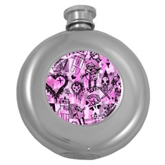 Pink Scene Kid Sketches Hip Flask (round) by ArtistRoseanneJones