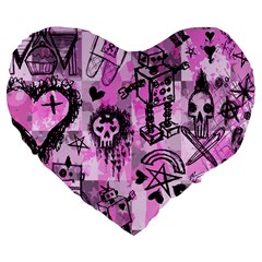 Pink Scene Kid Sketches Large 19  Premium Heart Shape Cushion