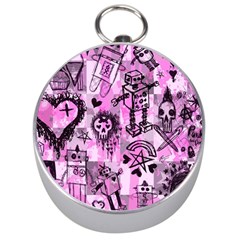 Pink Scene Kid Sketches Silver Compass by ArtistRoseanneJones