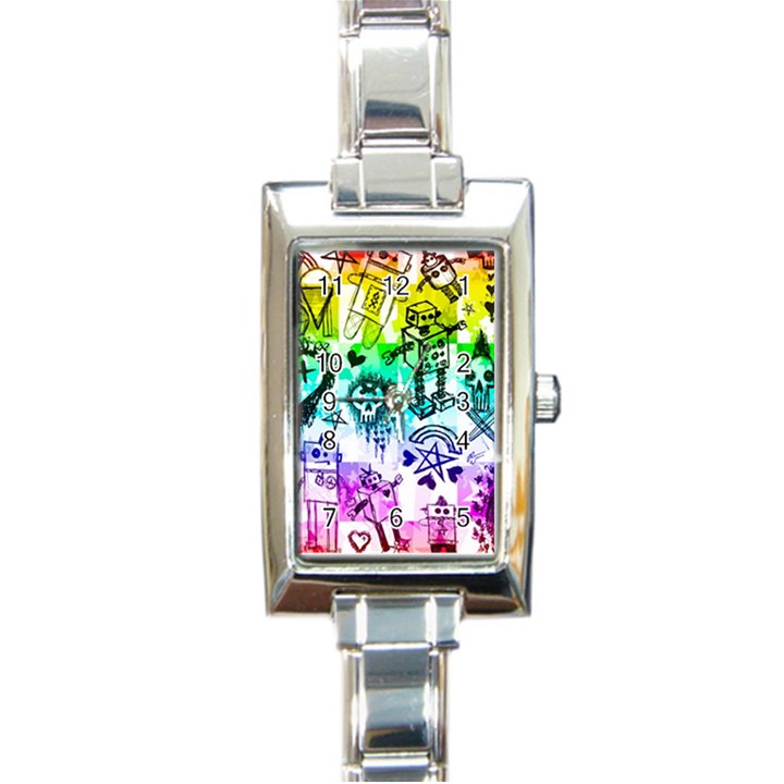 Rainbow Scene Kid Sketches Rectangular Italian Charm Watch