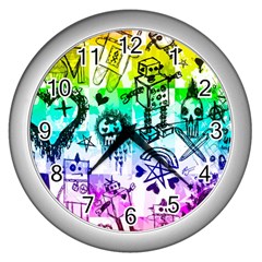 Rainbow Scene Kid Sketches Wall Clock (silver)