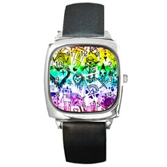 Rainbow Scene Kid Sketches Square Leather Watch by ArtistRoseanneJones