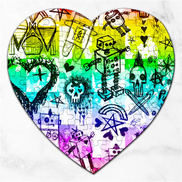 Rainbow Scene Kid Sketches Jigsaw Puzzle (Heart)