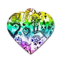 Rainbow Scene Kid Sketches Dog Tag Heart (two Sided)