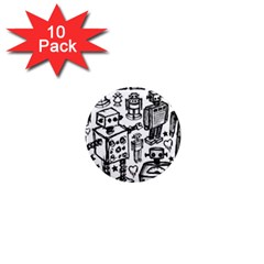 Robot Crowd 1  Mini Button Magnet (10 Pack)