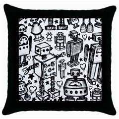 Robot Crowd Black Throw Pillow Case