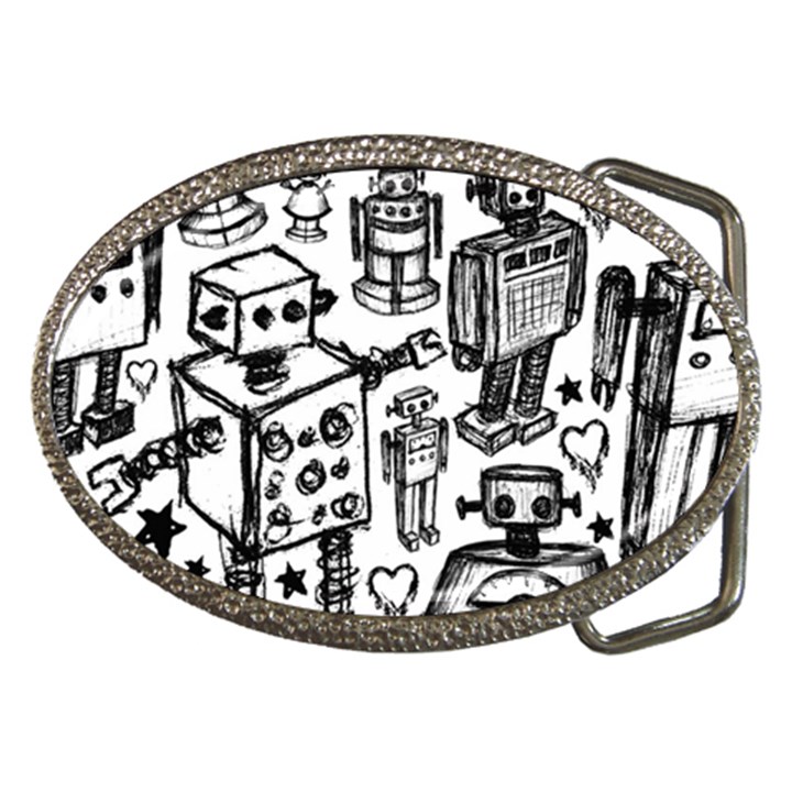 Robot Crowd Belt Buckle (Oval)