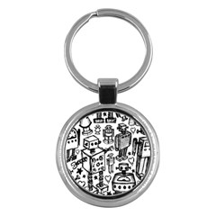 Robot Crowd Key Chain (round) by ArtistRoseanneJones