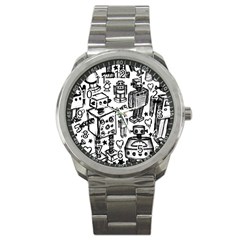 Robot Crowd Sport Metal Watch by ArtistRoseanneJones