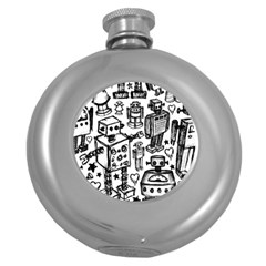 Robot Crowd Hip Flask (round) by ArtistRoseanneJones