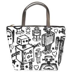 Robot Crowd Bucket Handbag by ArtistRoseanneJones