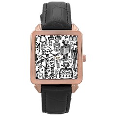 Robot Crowd Rose Gold Leather Watch 