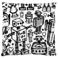 Robot Crowd Large Flano Cushion Case (one Side) by ArtistRoseanneJones