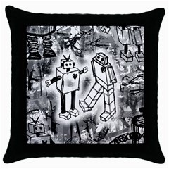 Robot Love Black Throw Pillow Case by ArtistRoseanneJones