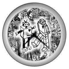 Robot Love Wall Clock (silver) by ArtistRoseanneJones