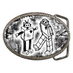 Robot Love Belt Buckle (oval) by ArtistRoseanneJones