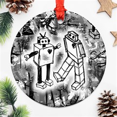 Robot Love Round Ornament (two Sides)