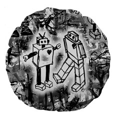 Robot Love Large 18  Premium Flano Round Cushion  by ArtistRoseanneJones